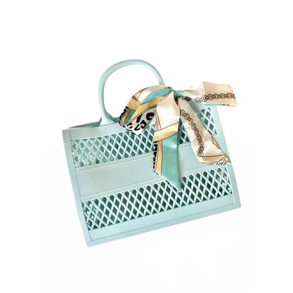 CE CE CO Handbags - NEW CE CE CO jelly beach scarf bow tote bag in blue